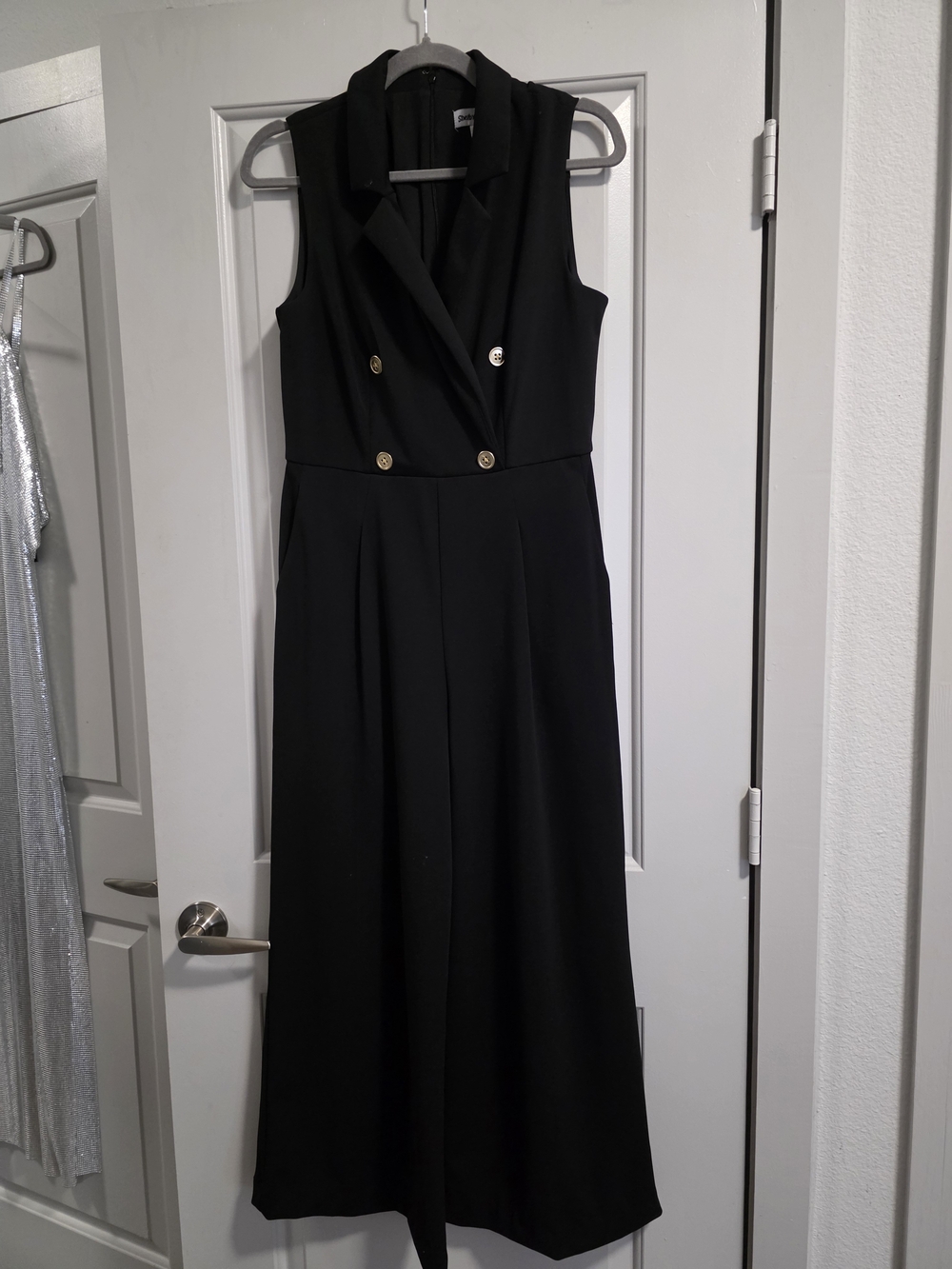 Sleeveless Black Double-Breasted Romper With Gold Buttons